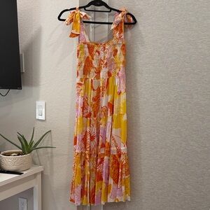 Poupette St. Barth Floral Sleeveless Maxi Dress - Orange and Pink- XS
